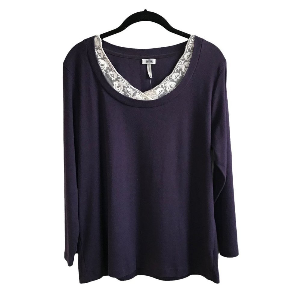 NWT‎ Purple Knit Long Sleeve Top with Lace Detail - Size Large